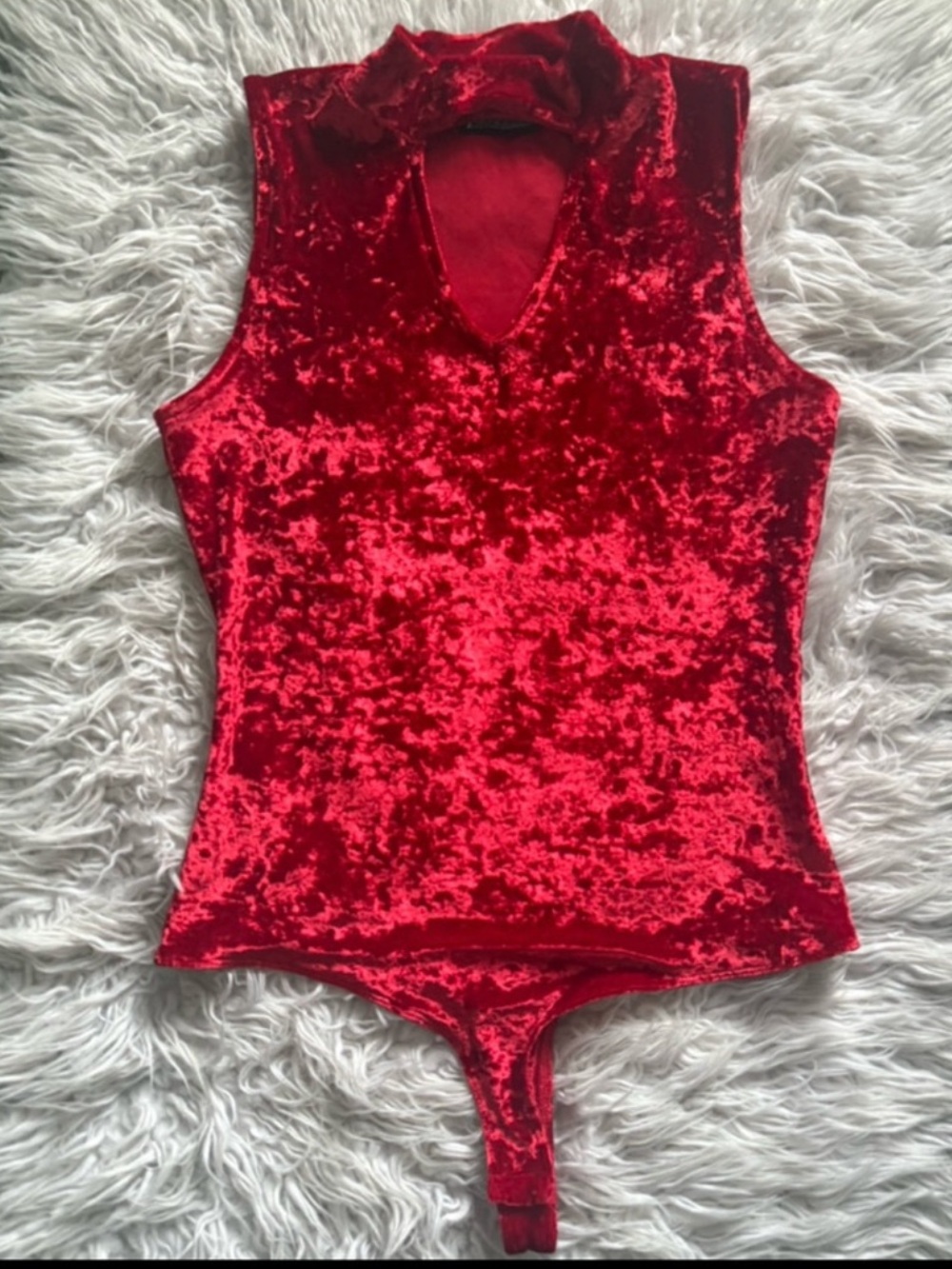 NWOT NY & Co Red Mock Neck Crushed Velvet Bodysuit